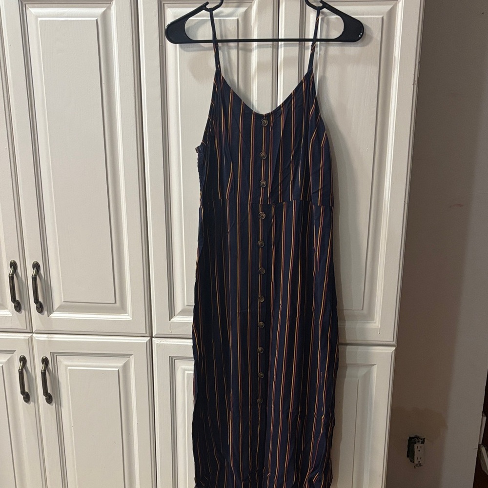 Garage Navy and Orange Button-Down Midi Dress
